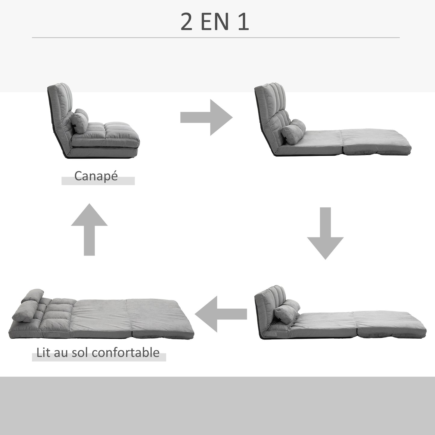 Slaapstoel – Slaapbank – Slaapfauteuil – Zetelbed – Vouwbed – Verstelbare Rugleuning 14 Standen – Suede-achtig Polyester Lichtgrijs – Inclusief 2 Kussens