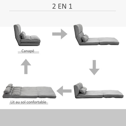 Slaapstoel – Slaapbank – Slaapfauteuil – Zetelbed – Vouwbed – Verstelbare Rugleuning 14 Standen – Suede-achtig Polyester Lichtgrijs – Inclusief 2 Kussens