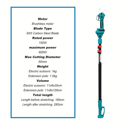 Elektrische Takkenschaar – Snoeischaar – Accu Snoeischaar – Draadloze Takkenzaag – Verstelbare Steel – 3500W Motor - met 1 batterij