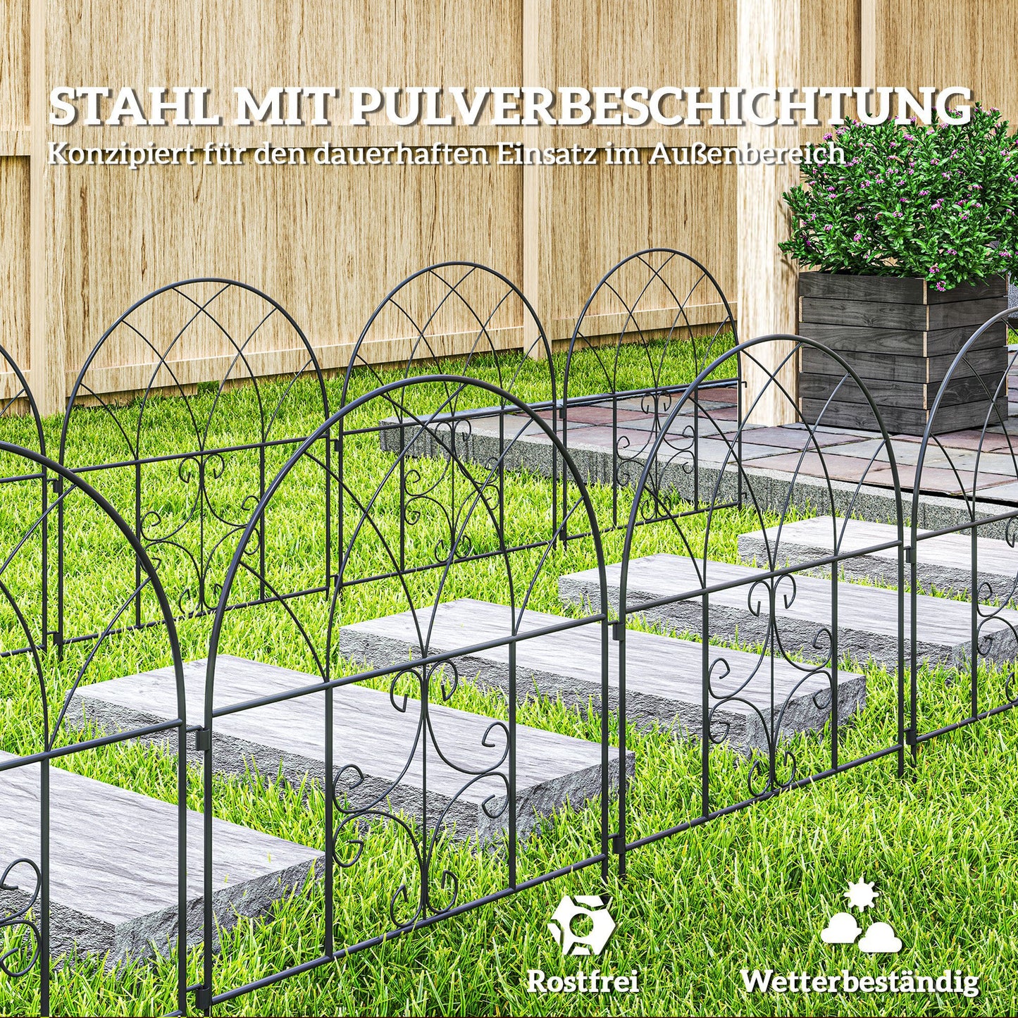 Stalen Tuinafscheiding – Tuinhek – Borderafscheiding – Tuinpaneel – Klimplantensupport – Zwart – 300 x 70 cm – Weerbestendig Roosterpatroon