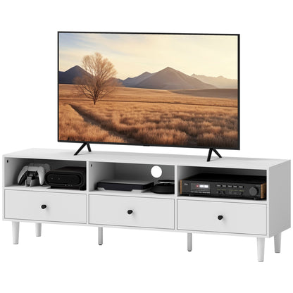 Tv Meubel – TV Kast – TV Dressoir – Media Meubel – Woonkamerkast – Wit Chipboard – Geschikt Voor 75 Inch – 3 Open Vakken & 3 Laden