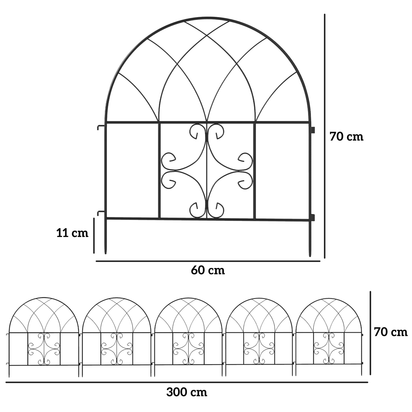 Stalen Tuinafscheiding – Tuinhek – Borderafscheiding – Tuinpaneel – Klimplantensupport – Zwart – 300 x 70 cm – Weerbestendig Roosterpatroon