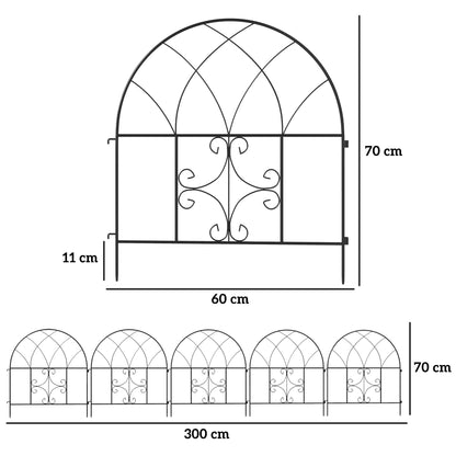 Stalen Tuinafscheiding – Tuinhek – Borderafscheiding – Tuinpaneel – Klimplantensupport – Zwart – 300 x 70 cm – Weerbestendig Roosterpatroon