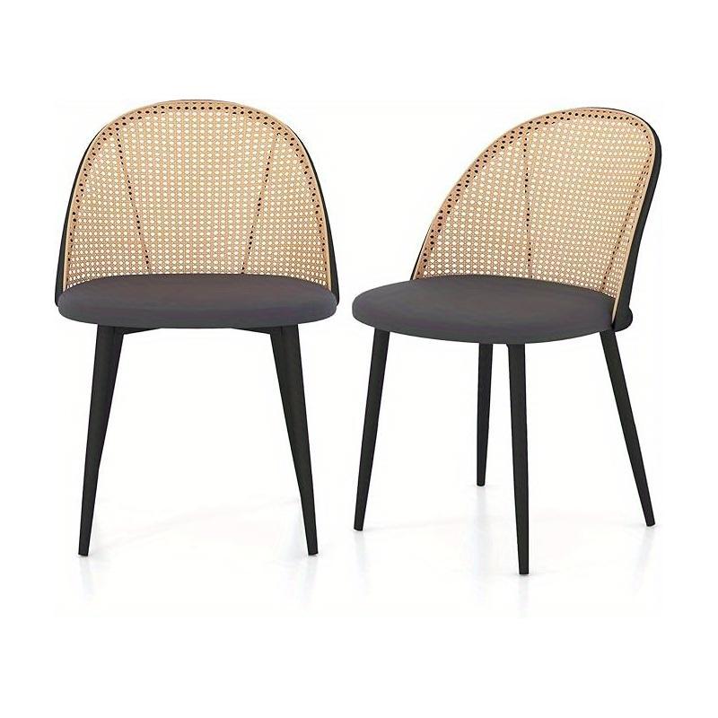 Eetkamerstoelen – Keukenstoelen – Stoelen Zonder Armleuning – Rattan Stoelen – Stoelen Set 2 – Grijs – PE-Rattan Rugleuning – Metalen Poten, Max 150 kg