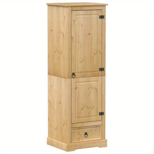 Kledingkast – Garderobekast – Opbergkast – Linnenkast – Kast Bruin – Massief Dennenhout – Compact 55x50x170 cm – Vrijstaand Met Lade & Legplanken