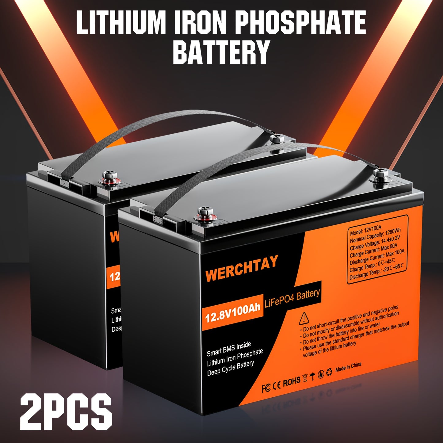 Accu Lithium – LiFePO4 Accu – Lithium Batterij – Energie Opslag Accu – 12V Batterij – 2x 12,8V 100Ah – 15000+ Cycli – Ingebouwd BMS & Koudebestendig