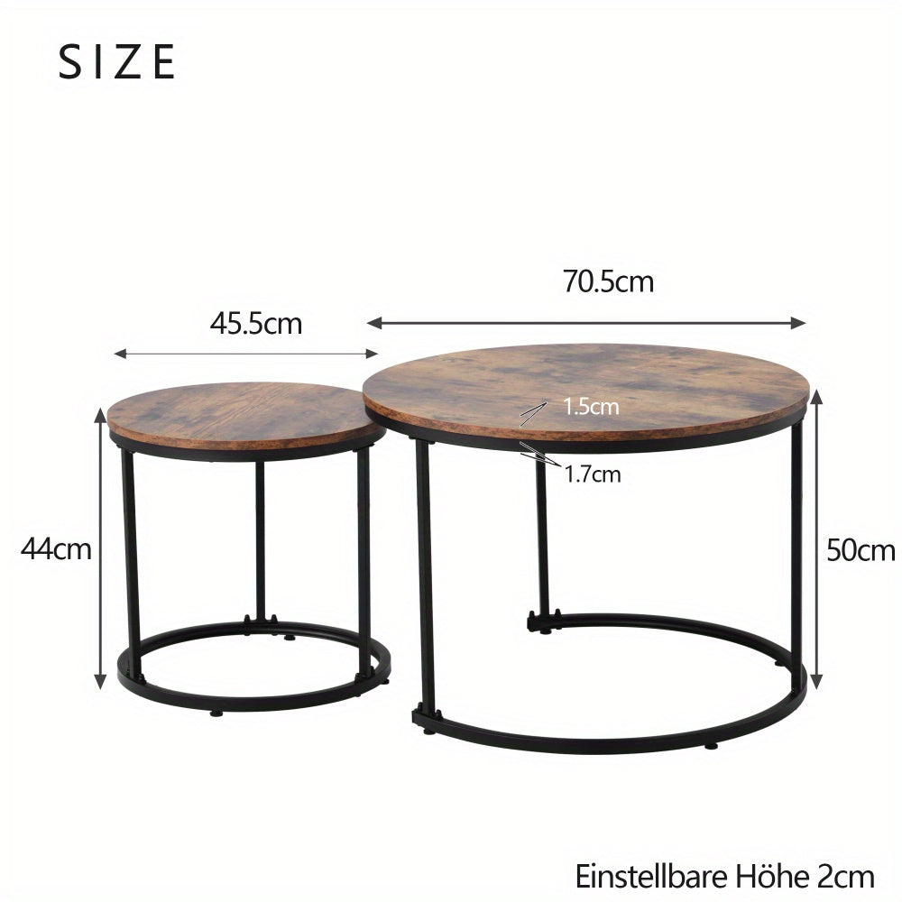 Ronde Salontafel – Bijzettafel – Tafeltje – Nestbare Tafels – Woonkamer Tafel – Set Van 2 – Compact & Duurzaam – Warme Bruine Kleur