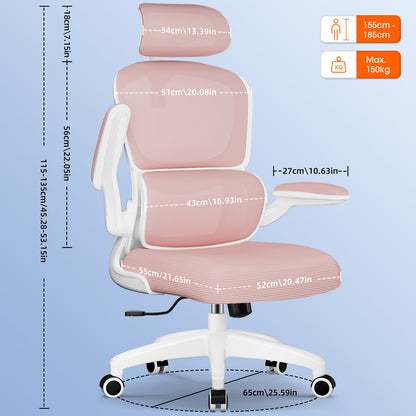Office Chair with Adjustable Headrest, Armrests, and Lumbar Support, Load Capacity up to 150 kg