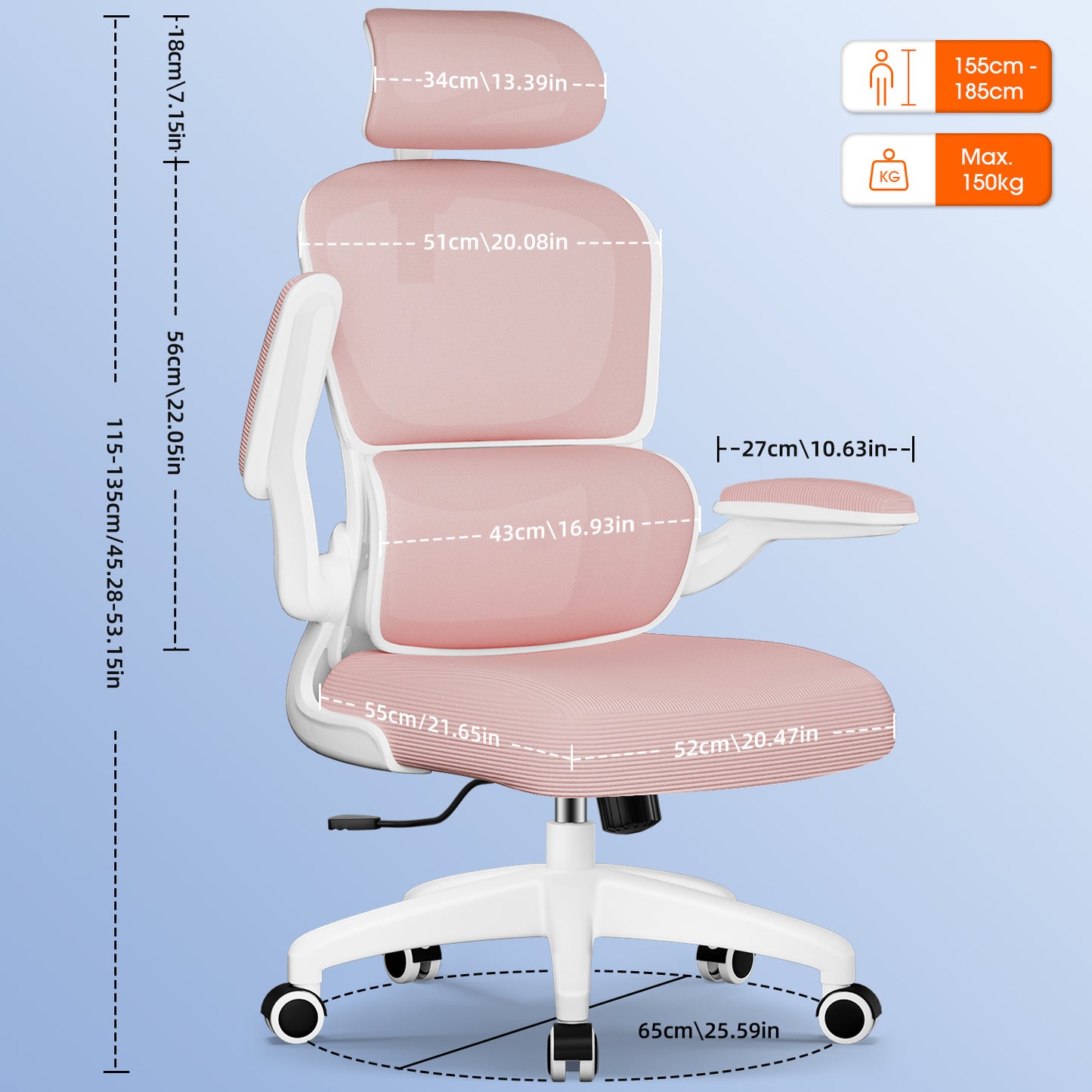 Office Chair with Adjustable Headrest, Armrests, and Lumbar Support, Load Capacity up to 150 kg