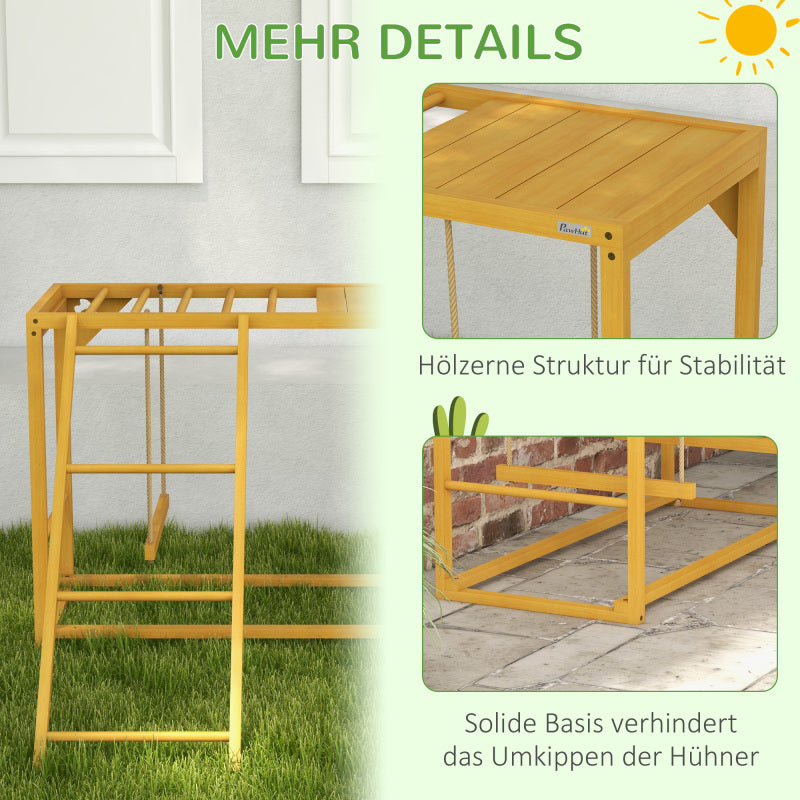 pawHut Large Outdoor/ Heavy-Duty Natural Wood Chicken Coop Play with Swings & Ladder - Multi-Level Climbing Frame for 3-4 Hens, Poultry Pen Accessory (Assembly Required) for backyard Chickens, Coop & Farm Use)