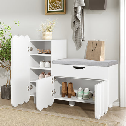Schoenenkast – Schoenmeubel – Schoenrack – Schoenopberger – Schoenbank – Modern Wit – 3-Deurs – Zitbank – 3,2+ Kubieke Voet Opbergruimte – Duurzaam Niet-Houten Materiaal