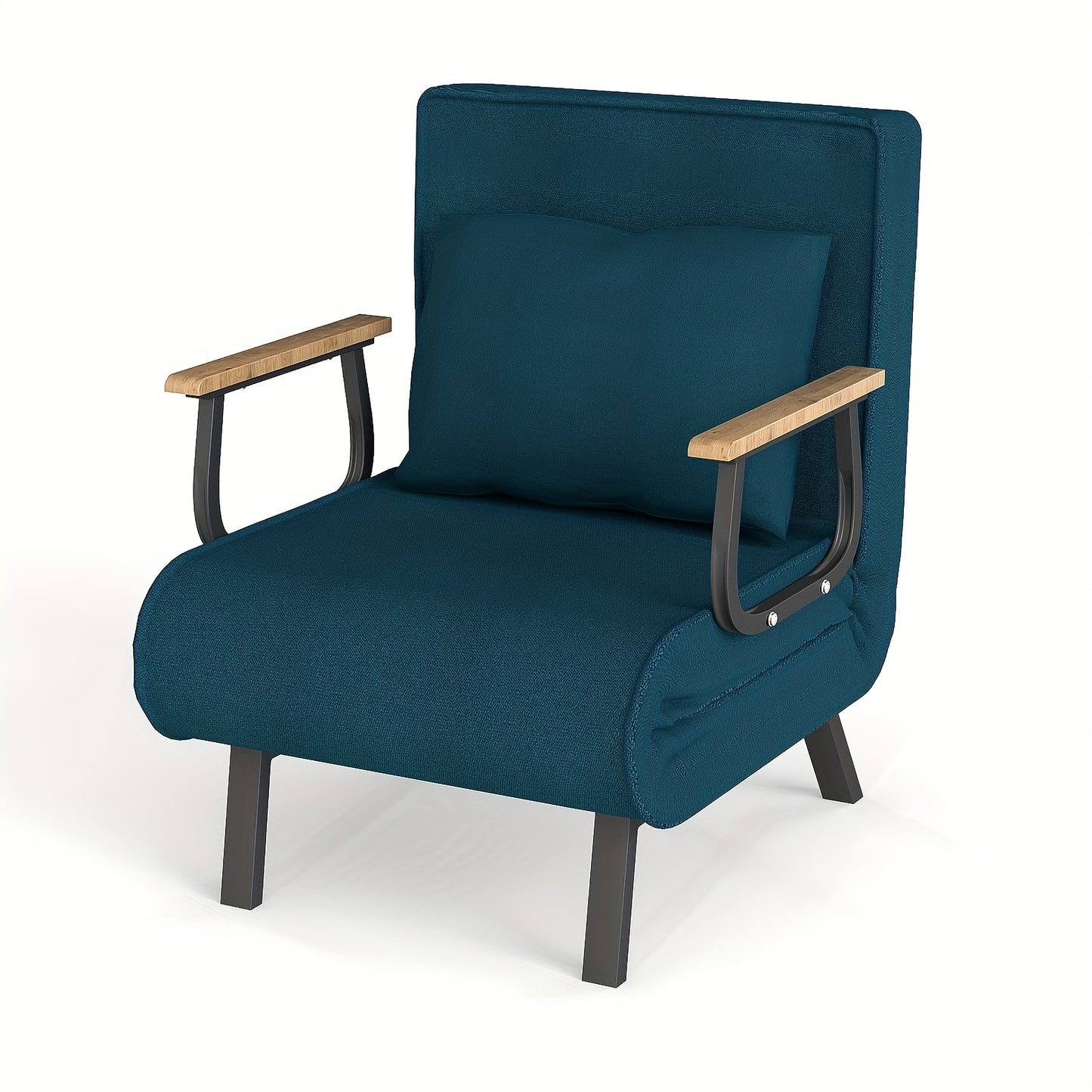 Opvouwbare Slaapbank – Slaapbank Bedbank Slaapsofa Logeerbank – Blauw – Robuuste Houten Armleuningen – Eenvoudig Vouwmechanisme Met Wieltjes