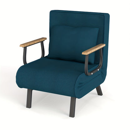 Opvouwbare Slaapbank – Slaapbank Bedbank Slaapsofa Logeerbank – Blauw – Robuuste Houten Armleuningen – Eenvoudig Vouwmechanisme Met Wieltjes