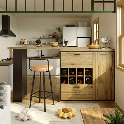 Eettafel – Keukentafel – Tafel – Uitschuifbare Tafel – Bar tafel – Verstelbaar tot 220 cm – Rattan met Opbergruimte en Wijnrek