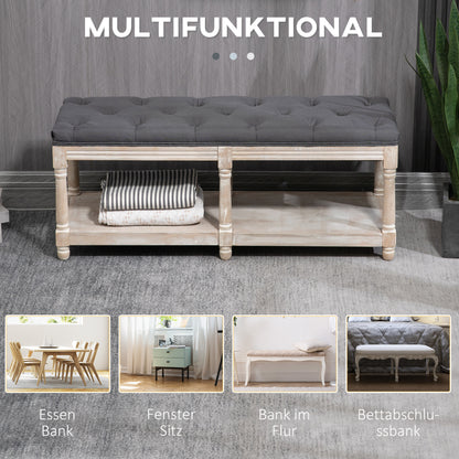 Opbergbank – Zitbank – Schoenenbank – Halbank – Opbergmeubel – Vintage Design – Rubberen Houten Frame – Comfortabele Zitting Met Knoopstiksel