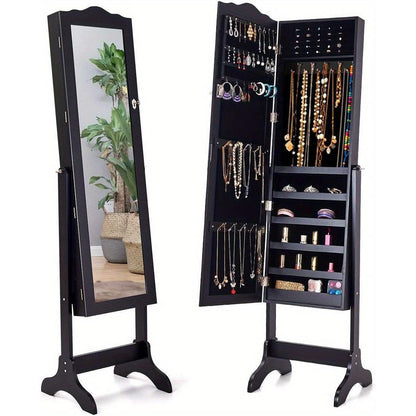Sieradenskap – Sieradenkast – Sieradenbox – Sieraden Organizer – Make-upkast – Zwart – Verstelbare Spiegelhoek – Veilig Op Slot