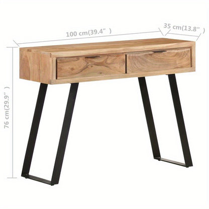 Acaciahouten Wandtafel – Sidetable – Schrijftafel – Dressoir – Wandmeubel – Massief Hout – Zwart Metalen Frame – 99x36x76 cm – Vloerstaand Ontwerp – Unieke Natuurlijke Rand – Bruin