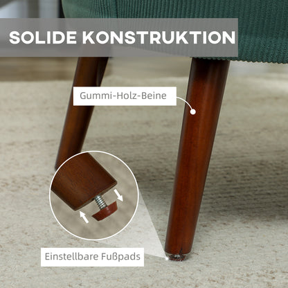 Fauteuil – Armstoel – Zitsstoel – Relaxstoel – Leesstoel – Donkergroene Cordstof – Met Wasbaar Lendenkussen