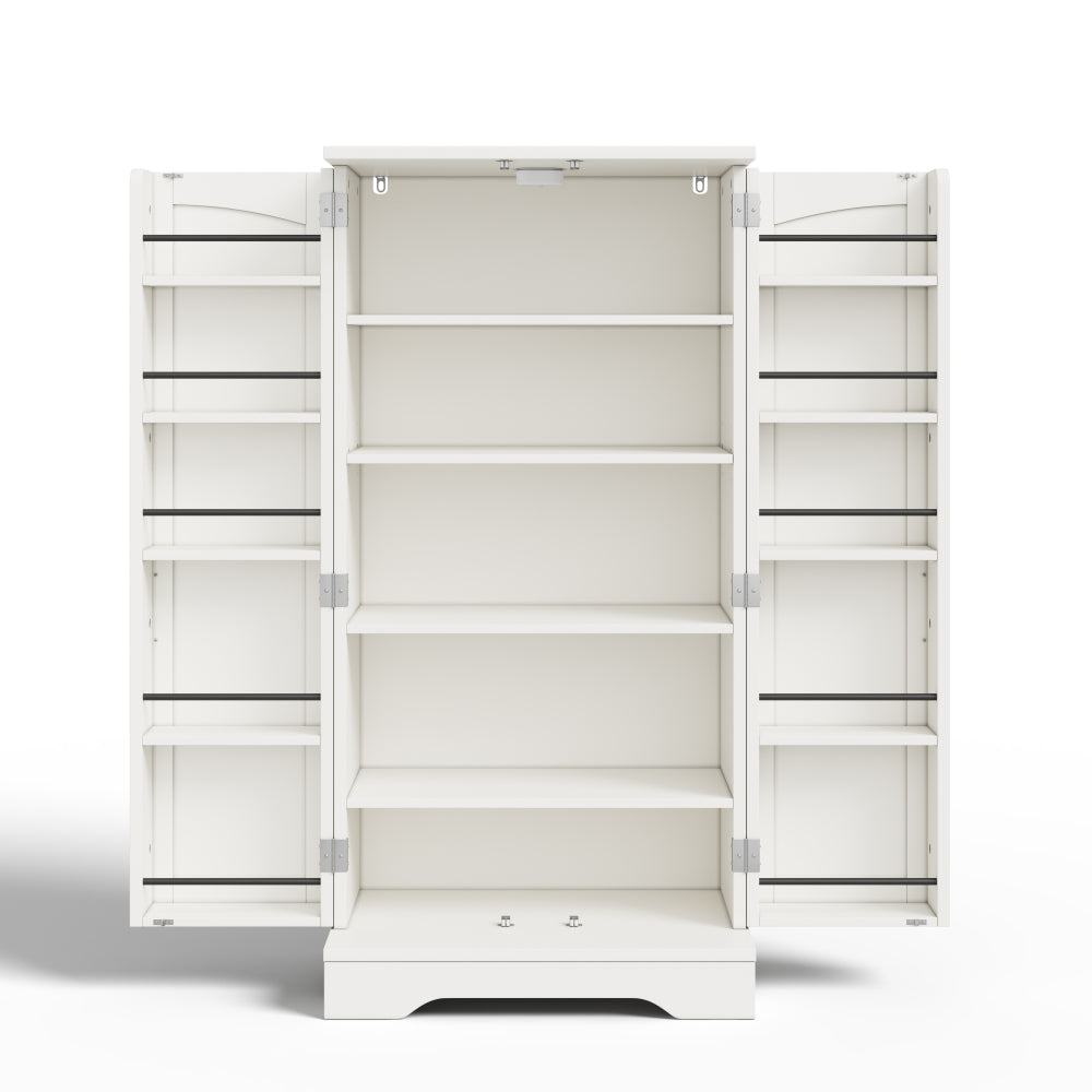 Large-Capacity Double-Door Storage Cabinet | Adjustable Shelves, Door Shelves, Suitable for Kitchens, Dining Rooms, or Living Rooms, White, Metal, Contemporary Style