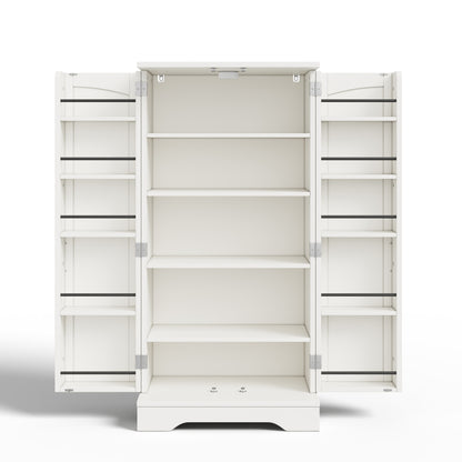 Large-Capacity Double-Door Storage Cabinet | Adjustable Shelves, Door Shelves, Suitable for Kitchens, Dining Rooms, or Living Rooms, White, Metal, Contemporary Style