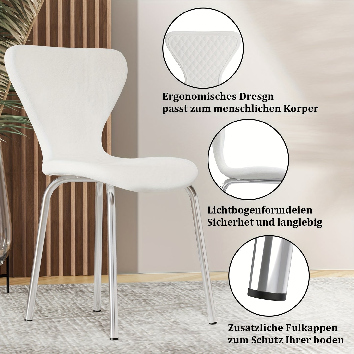 Eetkamerstoel – Kuipstoel – Barkruk – Keukenstoel – Stoel – Luxe Witte Velvet Bekleding – Zilverkleurig Metalen Onderstel
