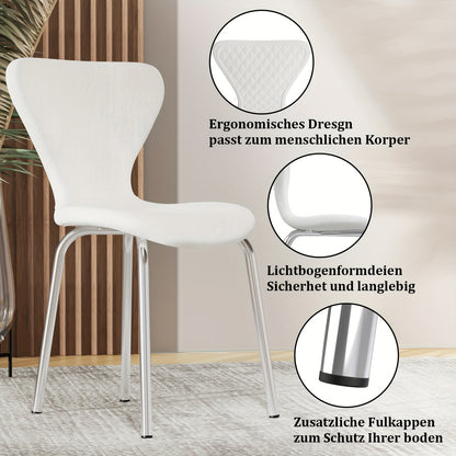 Eetkamerstoel – Kuipstoel – Barkruk – Keukenstoel – Stoel – Luxe Witte Velvet Bekleding – Zilverkleurig Metalen Onderstel