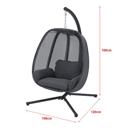 Hangstoel – Hangmand – Hangstoel Met Frame – Schommelstoel – Tuinstoel – Stevig Stalen Frame – Max. 120 Kg – Donkergrijs