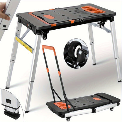 7-in-1 Folding Workbench for Household DIY Workstation, Multifunctional Foldable Work Table with Clamping, Angle Marking, and 150-250kg Load Capacity, Portable Height-Adjustable Workbench with Large Work Surface, ABS/Iron/Alu