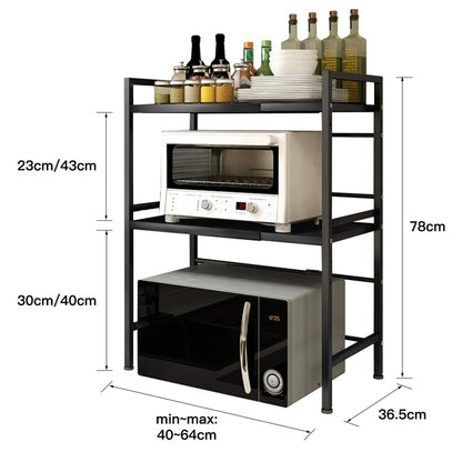 Uittrekbare Keukenkast – Keukenrek – Magnetronrek – Opbergrek – Dubbeldeks Kast – Vrijstaand – Stevig Metaal – Compact Design 64x36,5x78 cm – Witte Afwerking