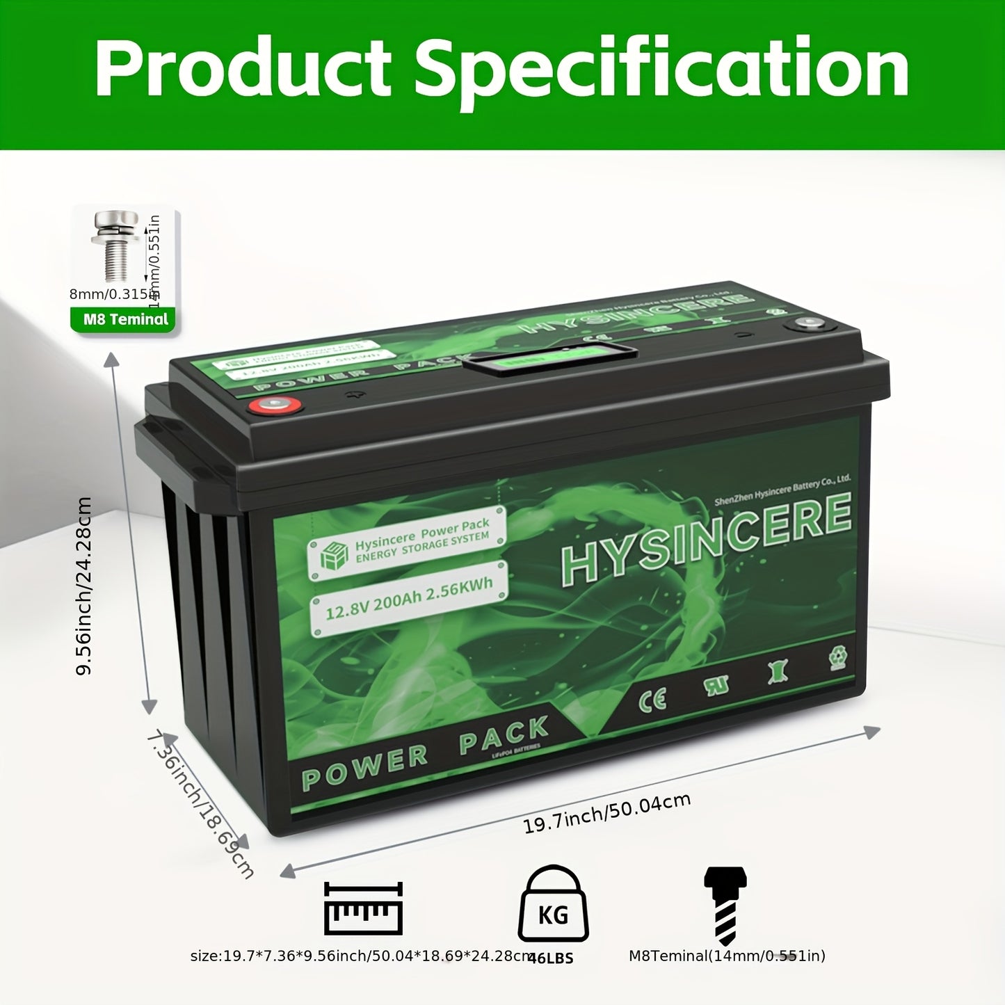 Li-ion Accu – Lithium Batterij – Lithium-Ion Accu – LiFePO4 Accu – 12V Li-Ion Batterij – 200Ah Capaciteit – Ingebouwd 100A BMS – 10 Jaar Levensduur – Onderhoudsvrij PVC Behuizing