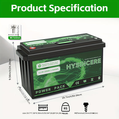 Li-ion Accu – Lithium Batterij – Lithium-Ion Accu – LiFePO4 Accu – 12V Li-Ion Batterij – 200Ah Capaciteit – Ingebouwd 100A BMS – 10 Jaar Levensduur – Onderhoudsvrij PVC Behuizing