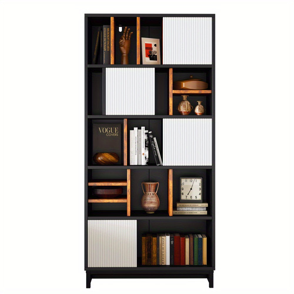 Boekenkast – Boekrek – Boekplank – Opbergkast – Vakkenkast – 5 Planken – 165 cm Hoogte – MDF Houtmateriaal – Wit + Zwart