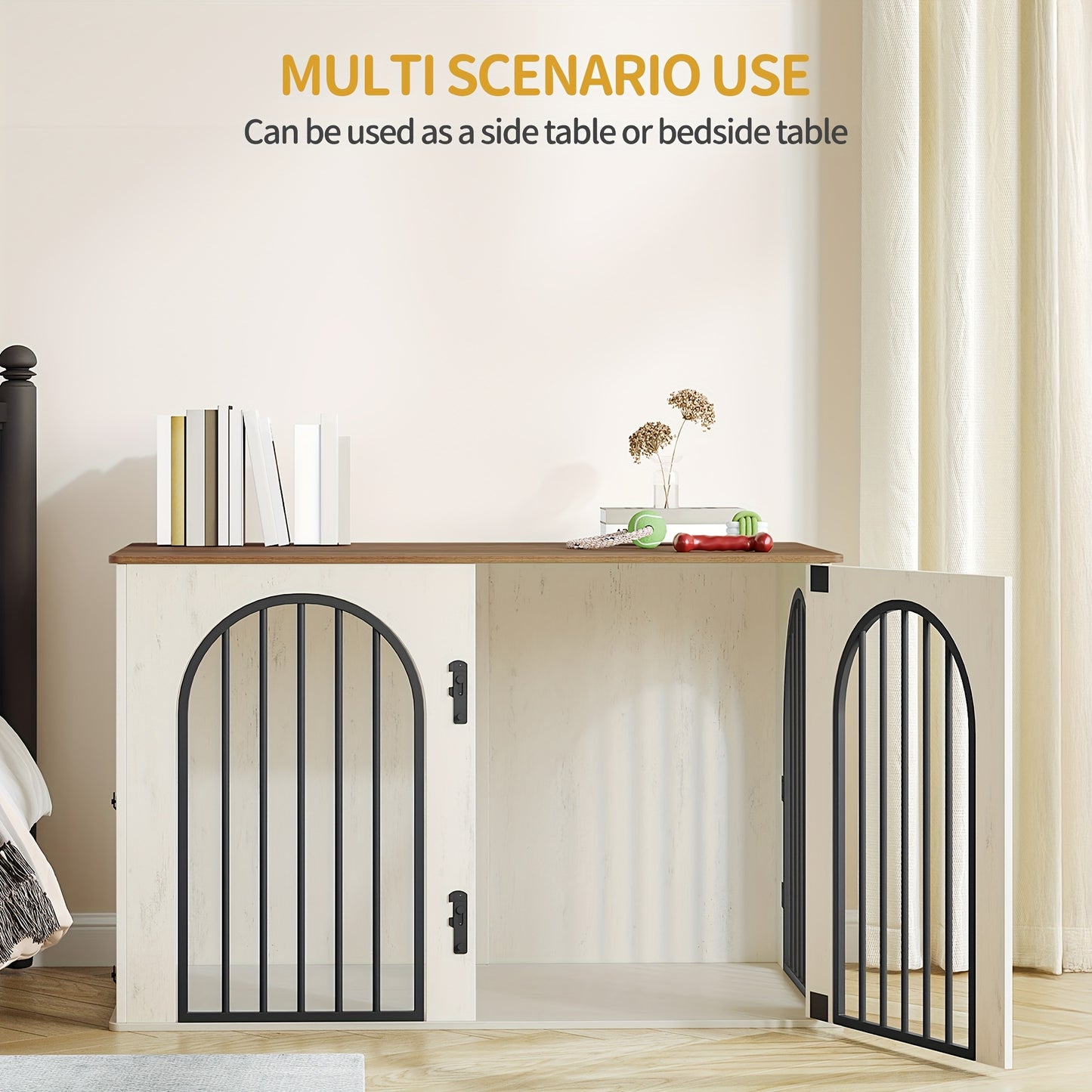 Dog Crate Furniture, 108 Cm Dog Crate For Home, 3 Doors, Arched Door, Modern Indoor Dog Crate For Dogs, Side Table, Heavy-Duty Dog Crate, 108 X 64 X 76 Cm