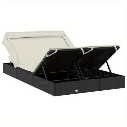 2-Seater Outdoor Lounge with Foldable Roof - Teak Frame, Ergonomic Design, 213x118x97cm, Spacious Sunbed for Poolside & Garden Relaxation, Durable Weather-Resistant Fabric, Garden Relaxation, Shaded Seating, Sturdy Constructi