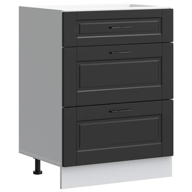 Zwarte Keukenkast – Houten Opbergkast – Keukenmeubel – Ladekast – Vloerkast – Stevige Hardhouten Constructie – 3 Ruime Lades
