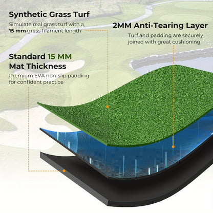 Golfmat – Golfoefenmat – Afslagmat – Putting Mat – Trainingsmat – Kunstgras Golfmat Met Uitlijnstokjes – Duurzaam EVA Materiaal – Geschikt Voor Binnen En Buiten