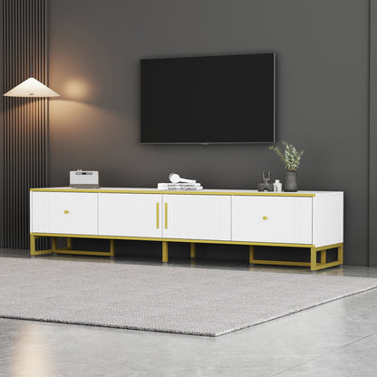 Tv Kast – TV Meubel – Lowboard – TV Dressoir – Media Meubel – Elegant Wit Met Gouden Rand – 180x40x40 cm – Voor Televisies Tot 80 Inch