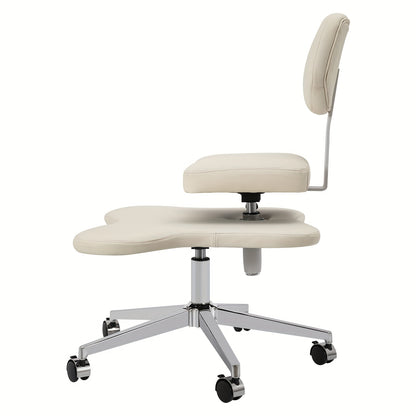 Meditatiestoel – Kruisbeenzitstoel – Verstelbare Kantoorstoel – Yoga Stoel – Wieltjes Met Rem – Hoogte Verstelbaar – Stevig Metalen Frame – Comfortabel Ivoorwit