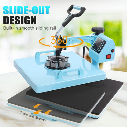 Transferpers – Hittepers – Warmtepers – Heat Press – Drukpers – 8-in-1 Functies – 38x38 cm – RVS Behuizing