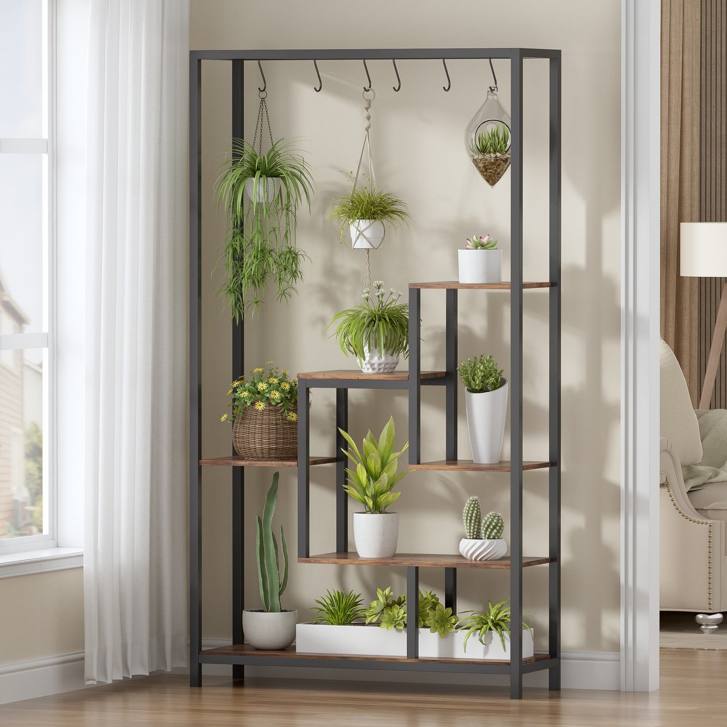 Plantenrek – Plantenstandaard – Plantentafel – Bloemenrek – Plantentrap – 5-laags met 6 planken – Metalen frame 179 cm hoog