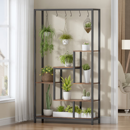 Plantenrek – Plantenstandaard – Plantentafel – Bloemenrek – Plantentrap – 5-laags met 6 planken – Metalen frame 179 cm hoog