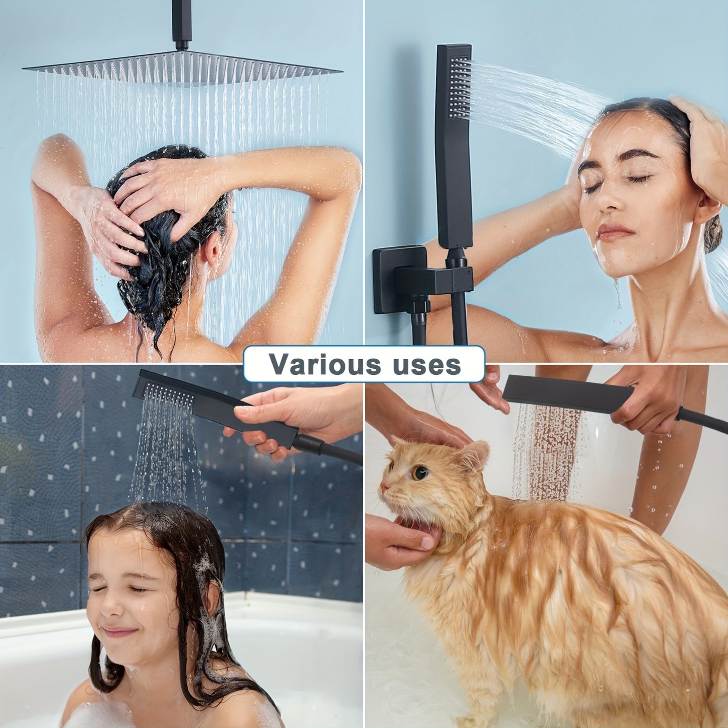 Wanddouche – Douchekop – Handdouche – Douche Set – Badkamer Douche – Donker Design – Zonder Elektriciteit – Duurzaam Material