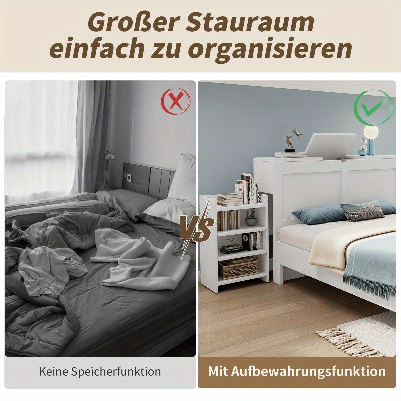 Modern Bedframe Queen Size – Tweepersoonsbed – Platformbed – Slaapkamer Bed – Bed Met Opberglades – Minimalistisch Design – 150x200 cm – Stevig Kunststof Hout