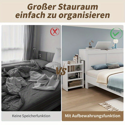 Modern Bedframe Queen Size – Tweepersoonsbed – Platformbed – Slaapkamer Bed – Bed Met Opberglades – Minimalistisch Design – 150x200 cm – Stevig Kunststof Hout