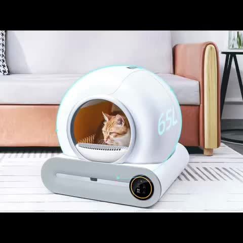 Automatische Kattenbak – Zelfreinigende Bak – Slimme Kattenbak – Kattenbak Voor Meerdere Katten – Witte Kattenbak – 65L + 9L Capaciteit – Negatieve Ion Luchtzuivering – App-Controle En Monitoring
