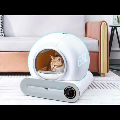 Automatische Kattenbak – Zelfreinigende Bak – Slimme Kattenbak – Kattenbak Voor Meerdere Katten – Witte Kattenbak – 65L + 9L Capaciteit – Negatieve Ion Luchtzuivering – App-Controle En Monitoring