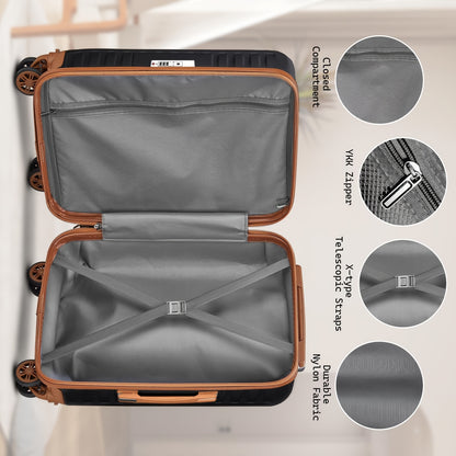 Hardcase Kofferset – Reiskoffer Set – Bagageset – Trolley Set – Handbagage Koffer – 3- of 7-delig – Hard Shell PP – 360° Spinnerwielen – Inclusief Rugzak & Wash Bag – Zwart