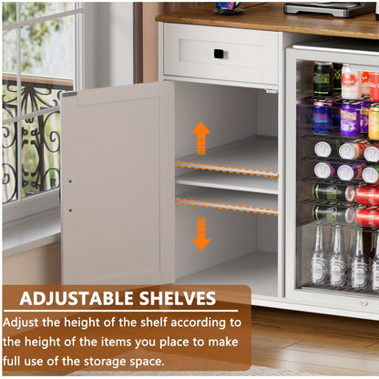 Modern White Kitchen Cabinet with Mini Fridge Compatibility - Large Capacity Storage Base Unit, Adjustable Shelves & Drawers, Coffee Corner Design, -Standing Multi-Functional Furniture for Small Spaces (Fits Most Mini Fridges