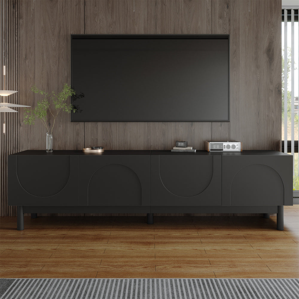 Tv Meubel – TV Kast – TV Meubel Zwart – Media Meubel – Tv Dressoir – Modern Design – Golvende Golfdeuren – 169x34x45,5 cm – Stevige Metalen Poten – Veel Opbergruimte
