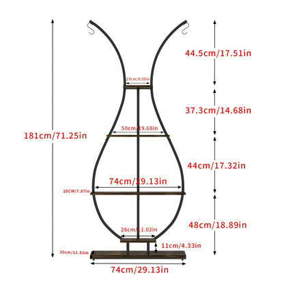 Plantenhouder – Plantenrek – Bloemenstandaard – Plantenrekje – Plantenrek Binnen – 5 Lagen – Metaal Met Houten Planken – Vaasvorm – Voor Woonkamer & Balkon – Bruin